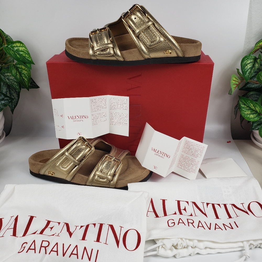 Valentino Garavani Metallic Gold w/Dual Buckle Sandles- Anywhere Luxury Y2K 38/8